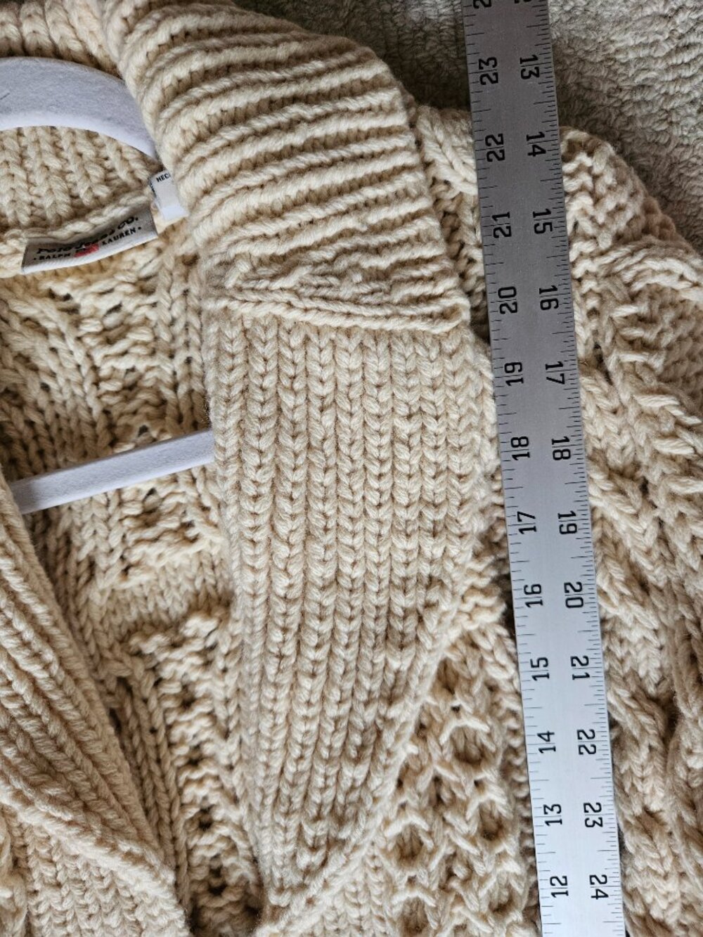 Polo Jeans Co. Ralph Lauren Chunky Knit Cardigan Sweater Ivory XL Fisherman Y2K - Picture 6 of 9